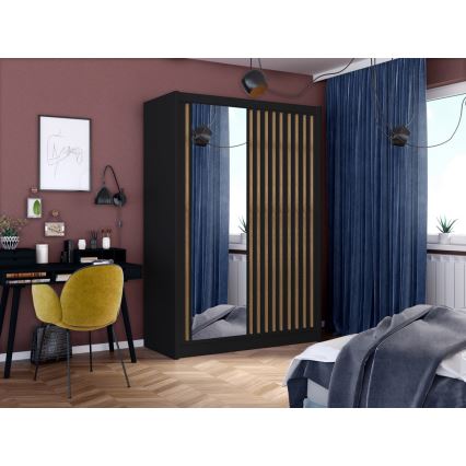 Kleiderschrank mit Spiegel SANTINO 150x215 cm schwarz/Craft-Eiche