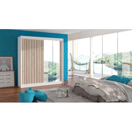 Kleiderschrank mit Spiegel SANTINO 203x215 cm weiß/Craft-Eiche