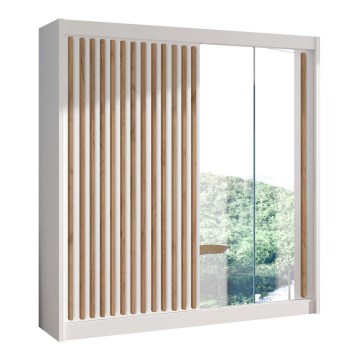 Kleiderschrank mit Spiegel SANTINO 203x215 cm weiß / Eiche