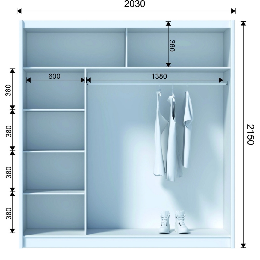 Kleiderschrank mit Spiegel SANTINO 203x215x61 cm schwarz/Craft-Eiche