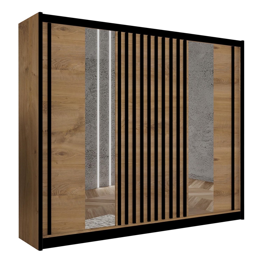 Kleiderschrank mit Spiegel SANTINO 250x215 cm Craft-Eiche/Schwarz