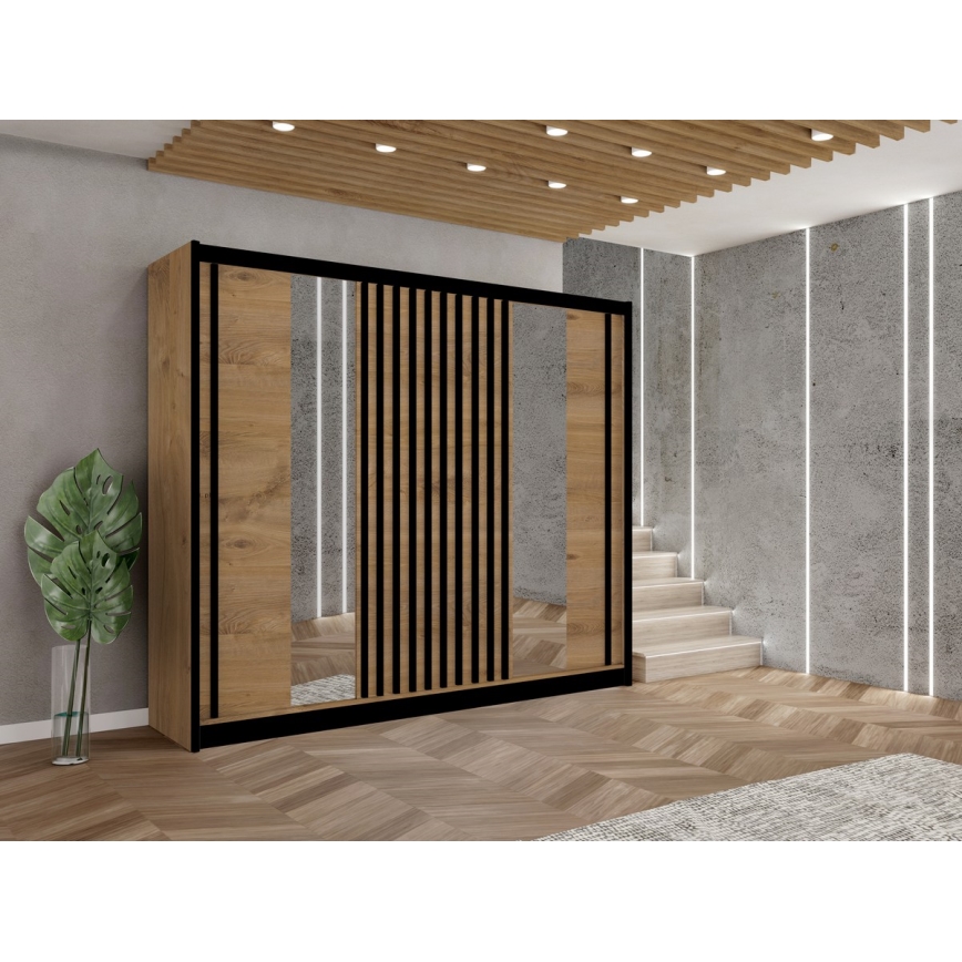 Kleiderschrank mit Spiegel SANTINO 250x215 cm Craft-Eiche/Schwarz