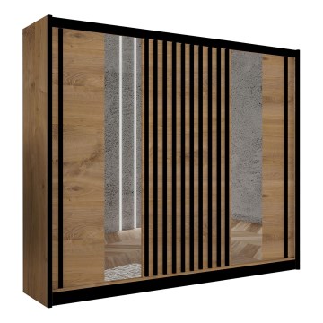 Kleiderschrank mit Spiegel SANTINO 250x215 cm Eiche kraft/schwarz