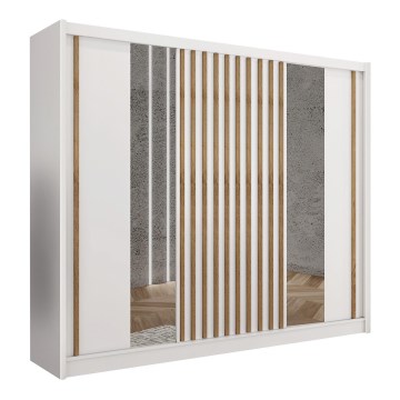 Kleiderschrank mit Spiegel SANTINO 250x215 cm weiß/Eiche Craft