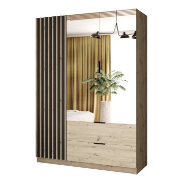 Kleiderschrank mit Spiegel VISTA 150x215 cm Eiche artisanal/Graphit