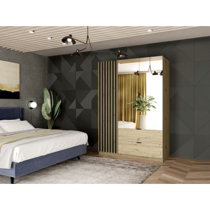 Kleiderschrank mit Spiegel VISTA 150x215 cm Eiche artisanal/Graphit