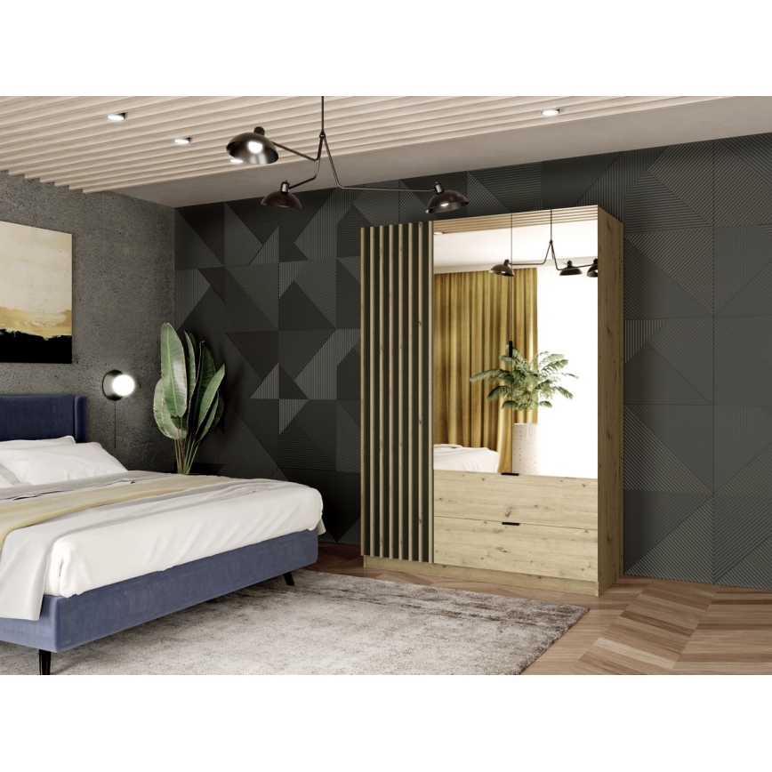 Kleiderschrank mit Spiegel VISTA 150x215 cm Eiche artisanal/Graphit
