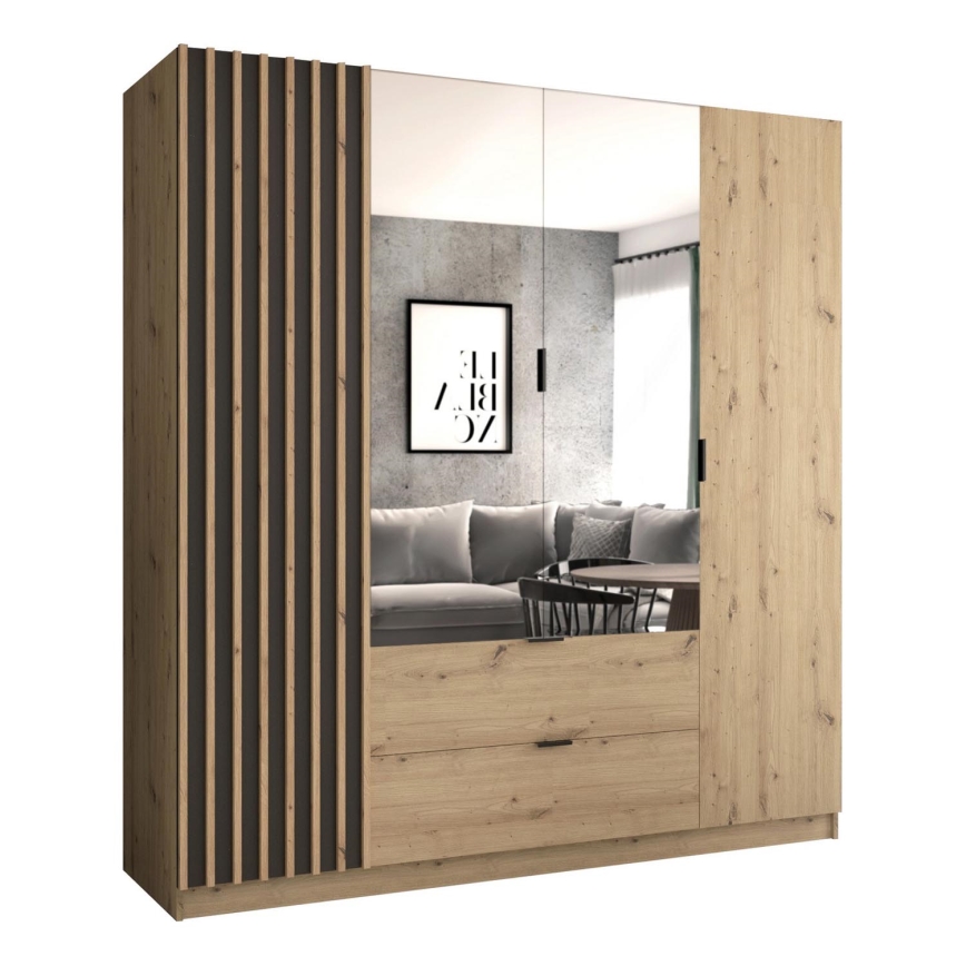 Kleiderschrank mit Spiegel VISTA 200x215 cm artisan eiche/grafit