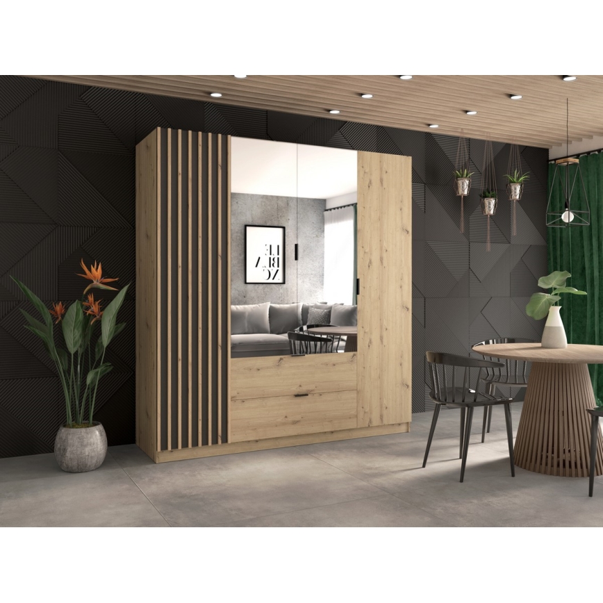 Kleiderschrank mit Spiegel VISTA 200x215 cm Eiche Artisan/Grafit