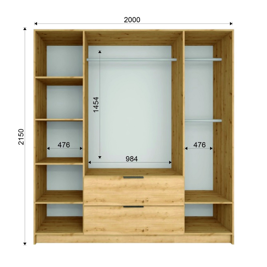 Kleiderschrank mit Spiegel VISTA 200x215 cm Eiche Artisan/Grafit