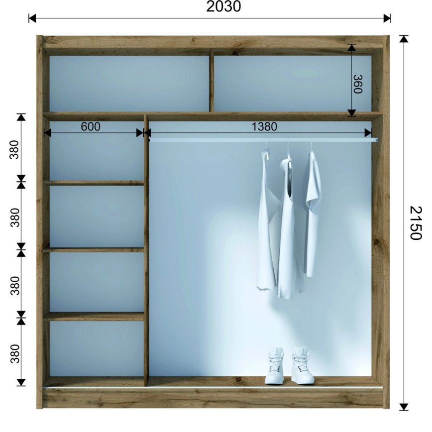 Kleiderschrank SABRINA 203x215 cm Eiche Wotan