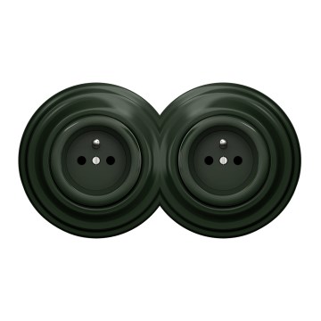 Kliklap - Doppelsteckdose im Retro-Design für den Hausgebrauch mit Rahmen, 230 V, grün