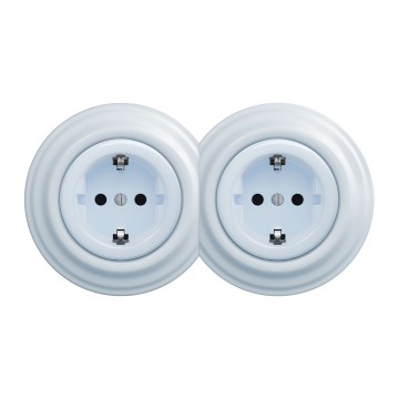 Kliklap - Doppelsteckdose im Retro-Design für den Innenbereich mit Rahmen, SCHUKO, 230 V, blau