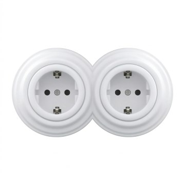 Kliklap - Doppelsteckdose im Retro-Design für den Wohnbereich mit Rahmen, SCHUKO 230V, schneeweiß
