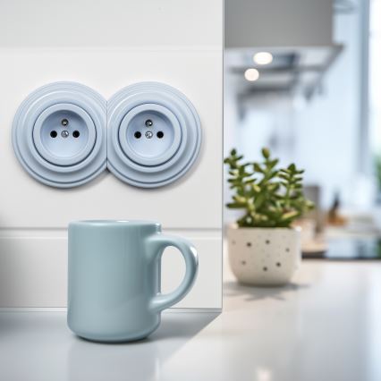Kliklap - doppelte Retro-Haushaltssteckdose mit Rahmen 230V blau