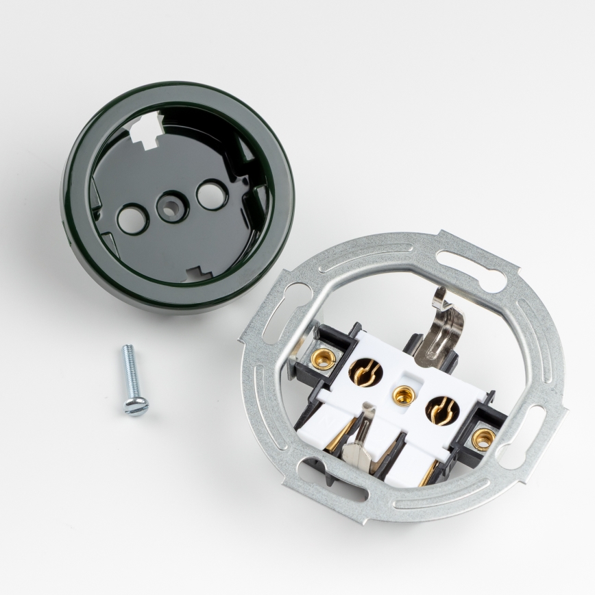 Kliklap - Doppelte Retro-Haushaltssteckdose mit Rahmen, SCHUKO 230V, grün