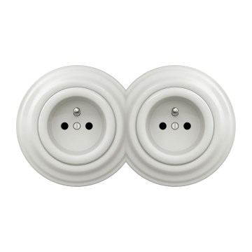 Kliklap - Doppelte Retro-Wandsteckdose mit Rahmen, 230 V, weiß