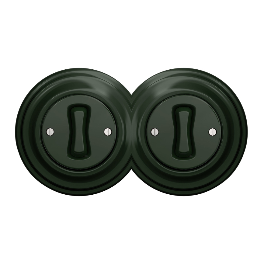 Kliklap - Doppelter Retro-Einpolschalter mit Rahmen Nr. 1, grün