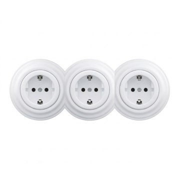 Kliklap - Dreifach-Retro-Haushaltssteckdose mit Rahmen, SCHUKO 230 V, schneeweiß
