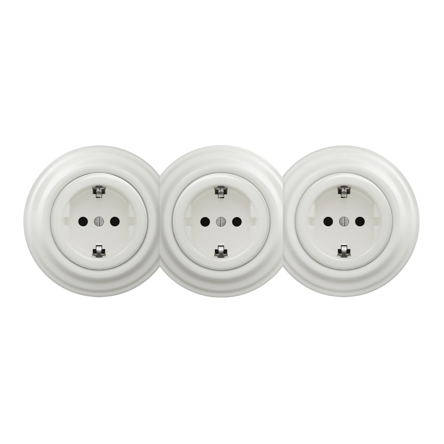 Kliklap - Dreifach-Retro-Steckdose für den Hausgebrauch mit Rahmen SCHUKO 230V weiß