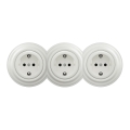 Kliklap - Dreifach-Retro-Steckdose für den Haushalt mit Rahmen, SCHUKO, 230 V, weiße Keramik