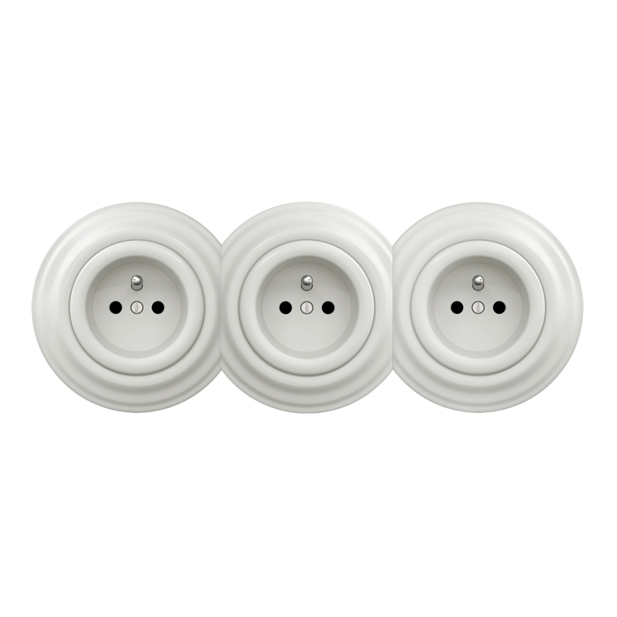 Kliklap - Dreifach-Retro-Steckdose für den Wohnbereich mit Rahmen 230V weiß