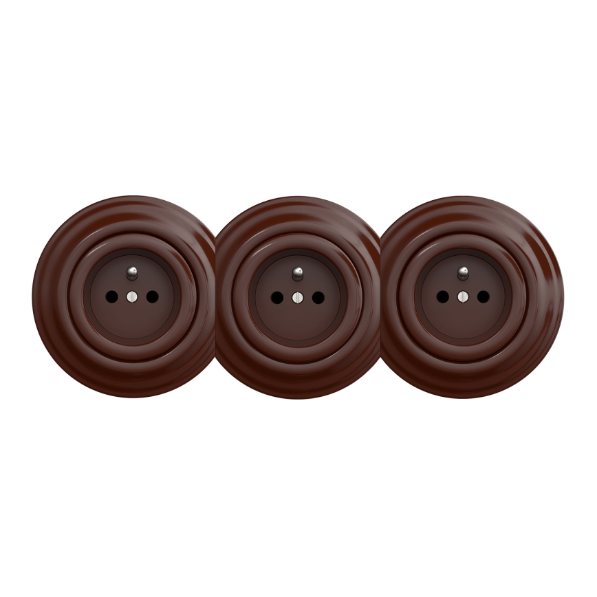 Kliklap - Dreifach-Retro-Steckdose mit Rahmen, 230V, braun