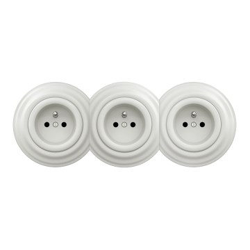 Kliklap - Dreifach‑Retro‑Steckdose für den Wohnbereich mit Rahmen, 230 V, weiße Keramik