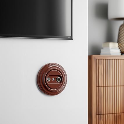 Kliklap – Retro-Antennen-Enddose TV+Radio mit Rahmen, braun