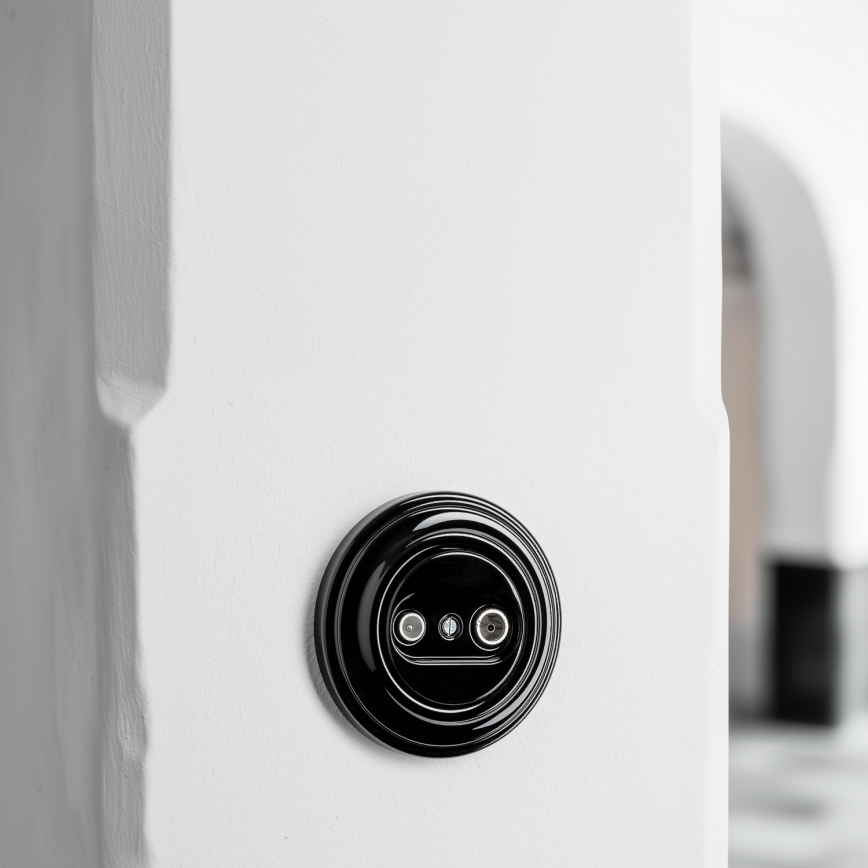 Kliklap - Retro-Antennendose TV+R (Durchgangsanschluss) mit Rahmen, schwarz