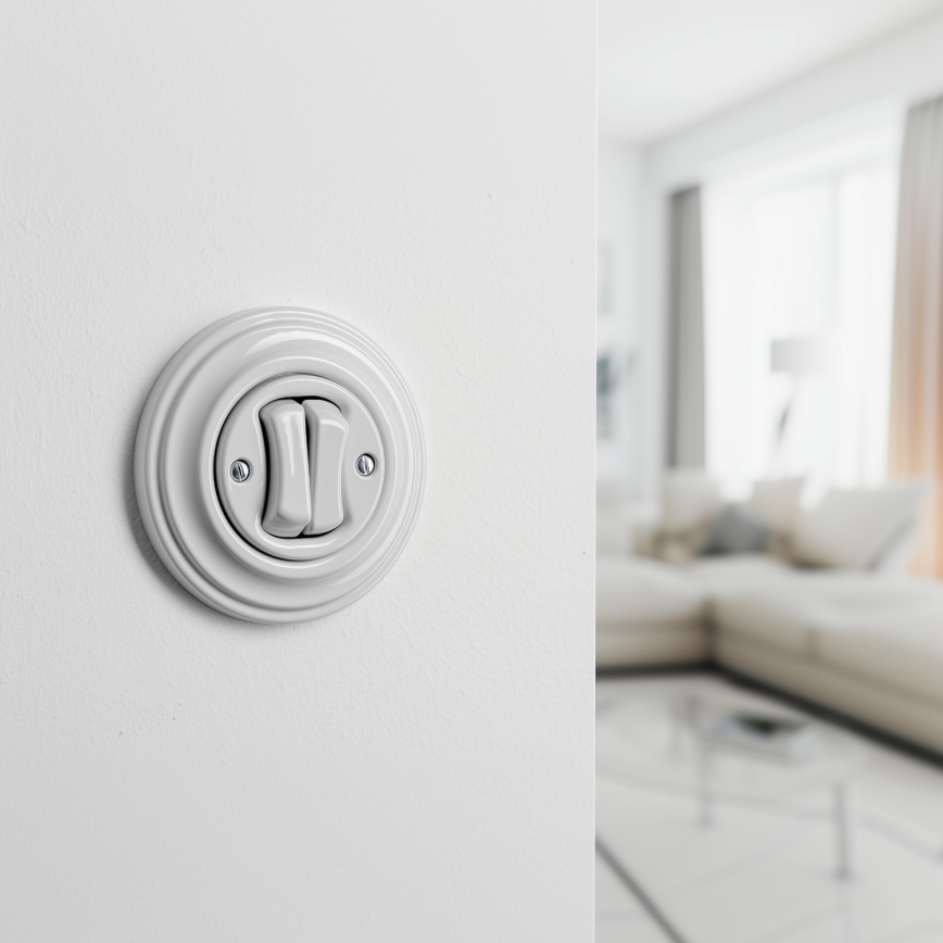 Kliklap - Retro Doppel-Taster mit Zierrahmen aus weißer Keramik