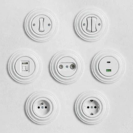 Kliklap - Retro Doppel-Treppenlichtschalter mit Rahmen Nr. 6+6 schneeweiß