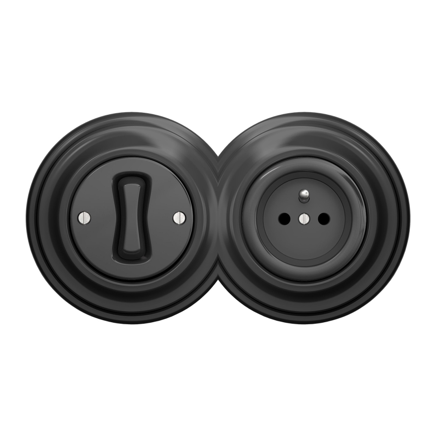 Kliklap - Retro einpoliger Schalter Nr. 1 und 230-V-Steckdose mit anthrazitfarbenem Rahmen