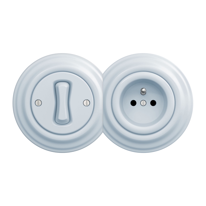 Kliklap - Retro einpoliger Schalter Nr. 1 und 230-V-Steckdose mit Rahmen, blau