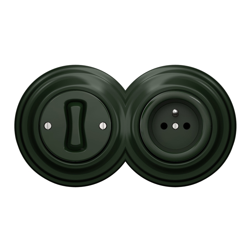 Kliklap - Retro Einpoliger Schalter Nr. 1 und 230-V-Steckdose mit Rahmen, grün