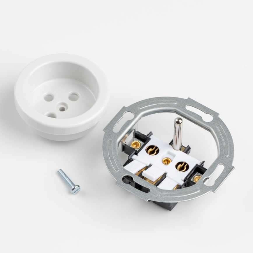 Kliklap - Retro einpoliger Schalter Nr. 1 und 230 V-Steckdose mit Rahmen in schneeweiß