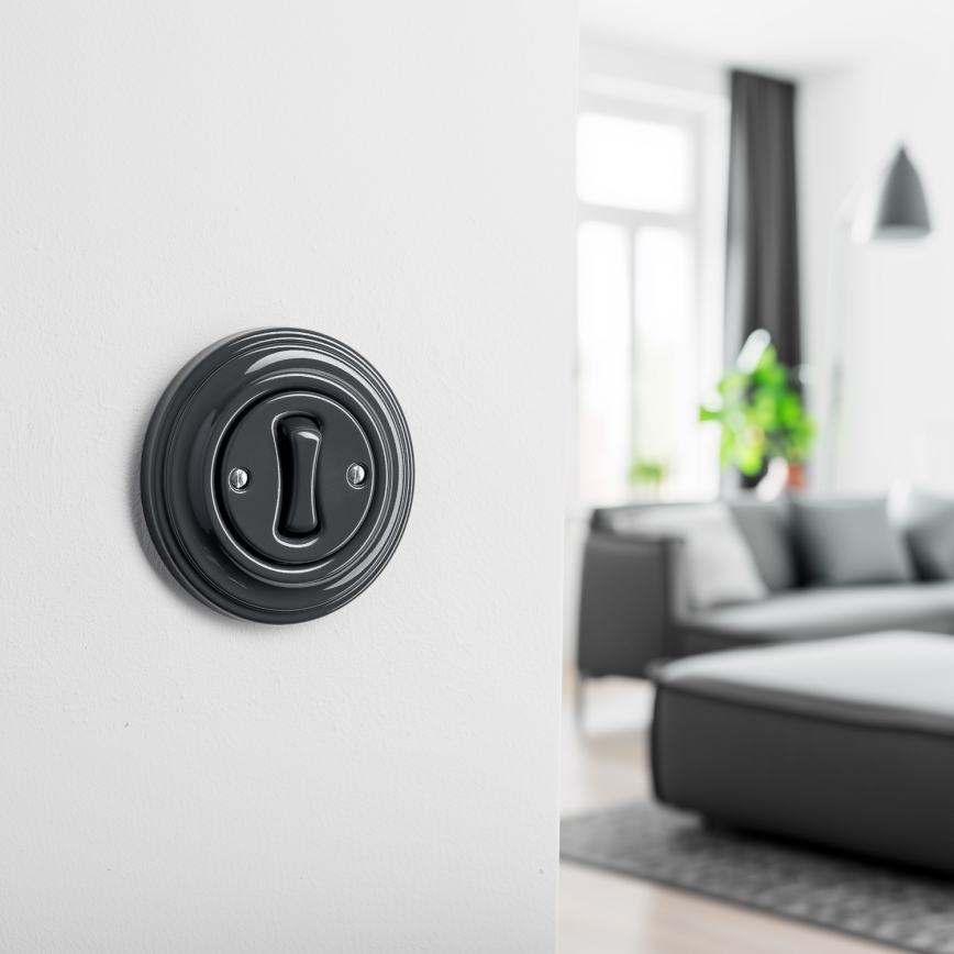 Kliklap - Retro-Einpolschalter mit Rahmen Nr. 1, Anthrazit