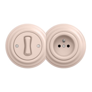 Kliklap - Retro-Einpolschalter Nr. 1 und 230-V-Steckdose mit Rahmen in altrosa