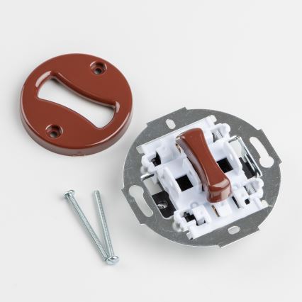 Kliklap - Retro-Einpolschalter Nr. 1 und SCHUKO-Steckdose 230 V mit Rahmen, braun