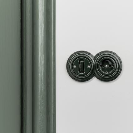 Kliklap - Retro-Einpolschalter Nr. 1 und SCHUKO-Steckdose 230 V mit Rahmen, grün