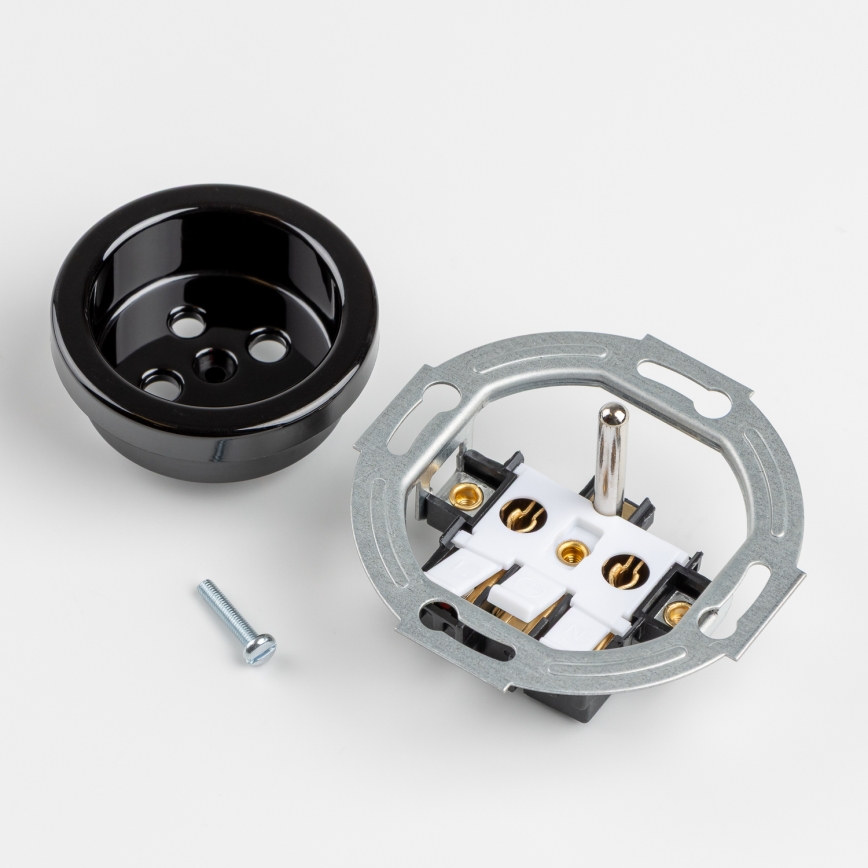 Kliklap - Retro-Haushaltssteckdose mit Rahmen, 230 V, schwarz