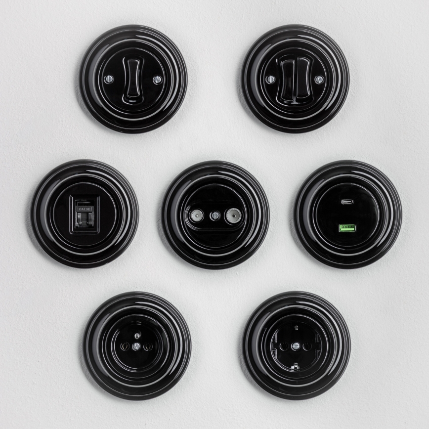 Kliklap - Retro-Haushaltssteckdose mit Rahmen, 230 V, schwarz