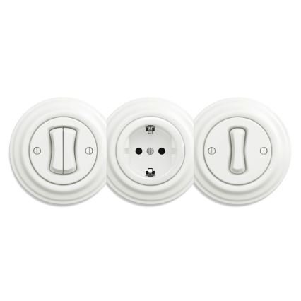 Kliklap - Retro-Haushaltssteckdose, rahmenlos, SCHUKO 230 V/16 A, aus Keramik, weiß