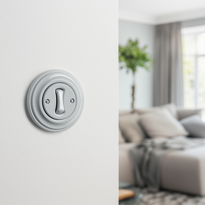 Kliklap - Retro-Kreuzschalter mit Rahmen Nr. 7, grau