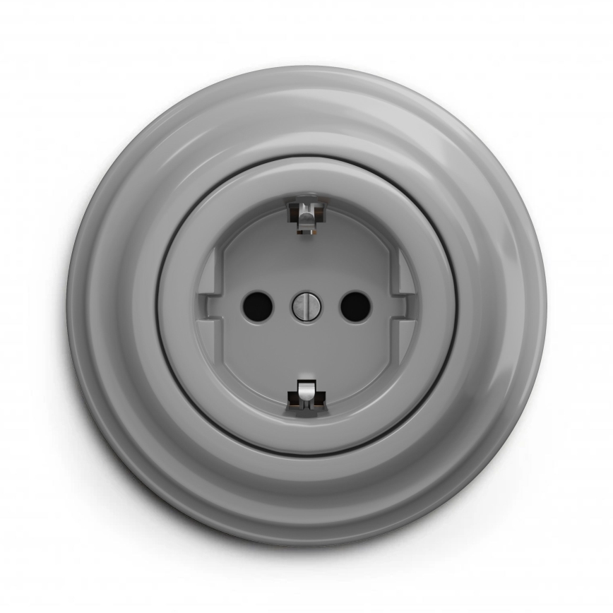 Kliklap - Retro-Schuko-Steckdose mit Rahmen 230 V/16 A, grau