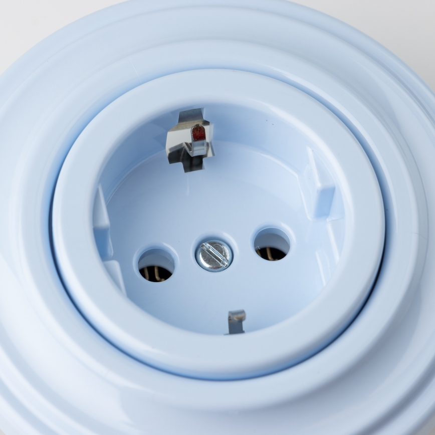 Kliklap - Retro-Steckdose für den Haushalt mit Rahmen SCHUKO 230 V/16 A blau