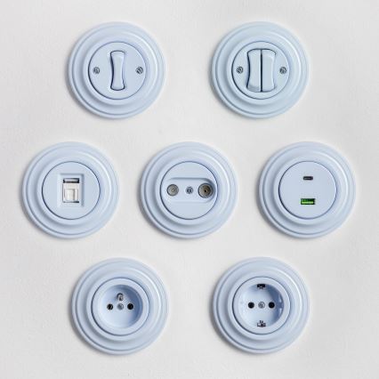 Kliklap - Retro-Steckdose für den Haushalt mit Rahmen SCHUKO 230 V/16 A blau