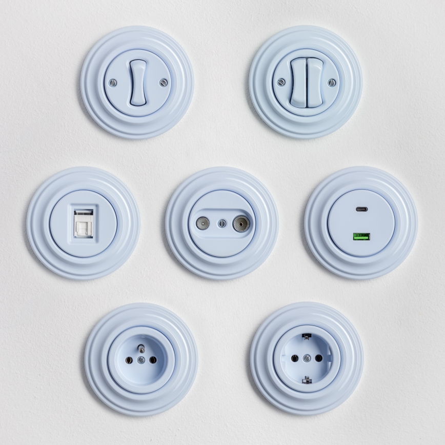 Kliklap - Retro-Steckdose für den Haushalt mit Rahmen SCHUKO 230 V/16 A blau