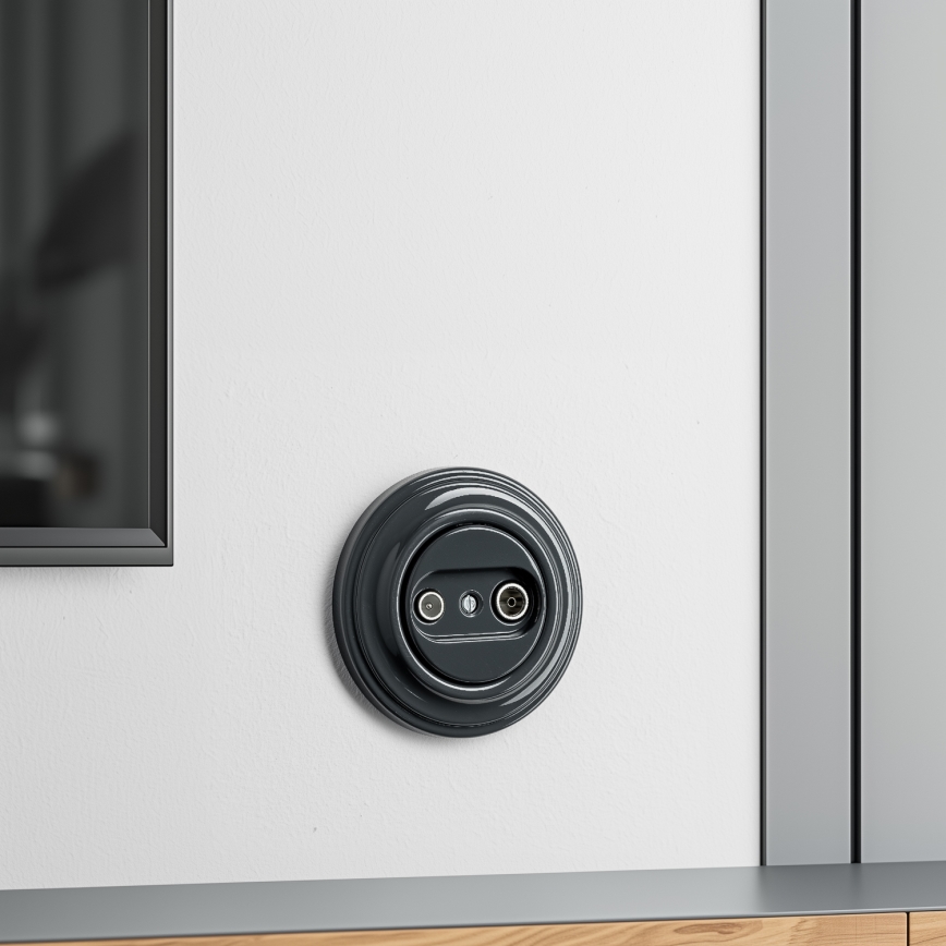 Kliklap - Retro-Teilnehmerdose TV+R (Enddose) mit Rahmen in Anthrazit