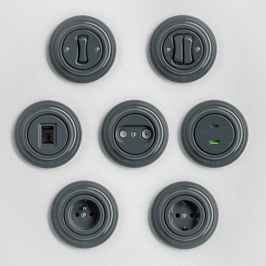 Kliklap - Retro-Teilnehmerdose TV+R (Enddose) mit Rahmen in Anthrazit